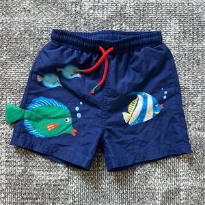 Baby Boden Navy Swim Trunks with Fish Print